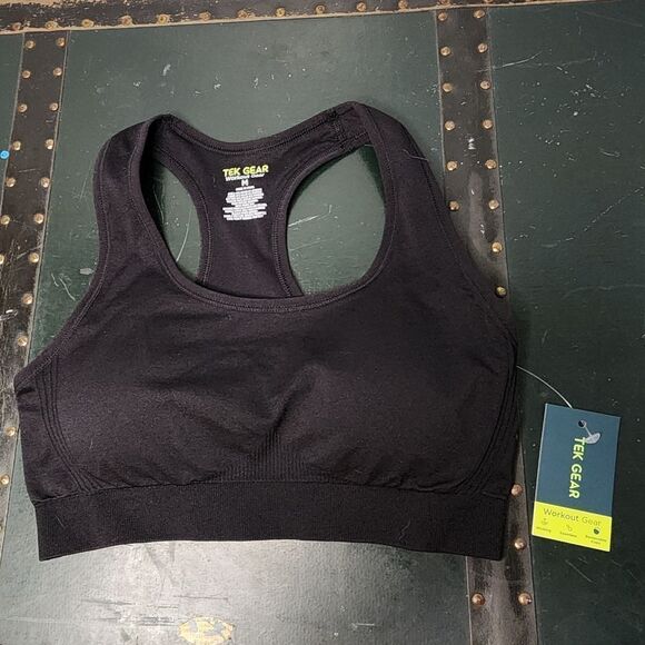 TEK GEAR Workout Bra Women's Sz Medium Black Low Impact Sports Bra Racerback NWT - Picture 1 of 5